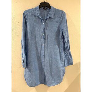 J Crew Shirt Dress Blue Womens Classic-fit beach linen-cotton blend size medium